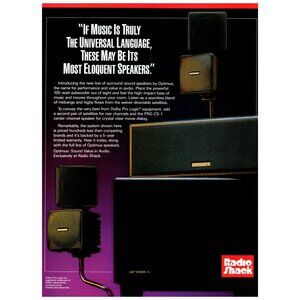 1993 Radio Shack Optimus Surround Sound Speakers System Vintage Print Ad 90s Art